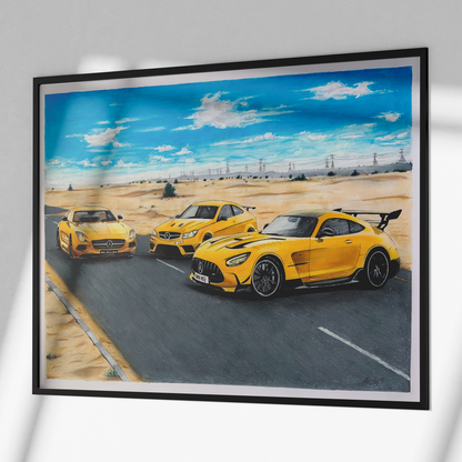 mercedes black series amg drawing in black frame