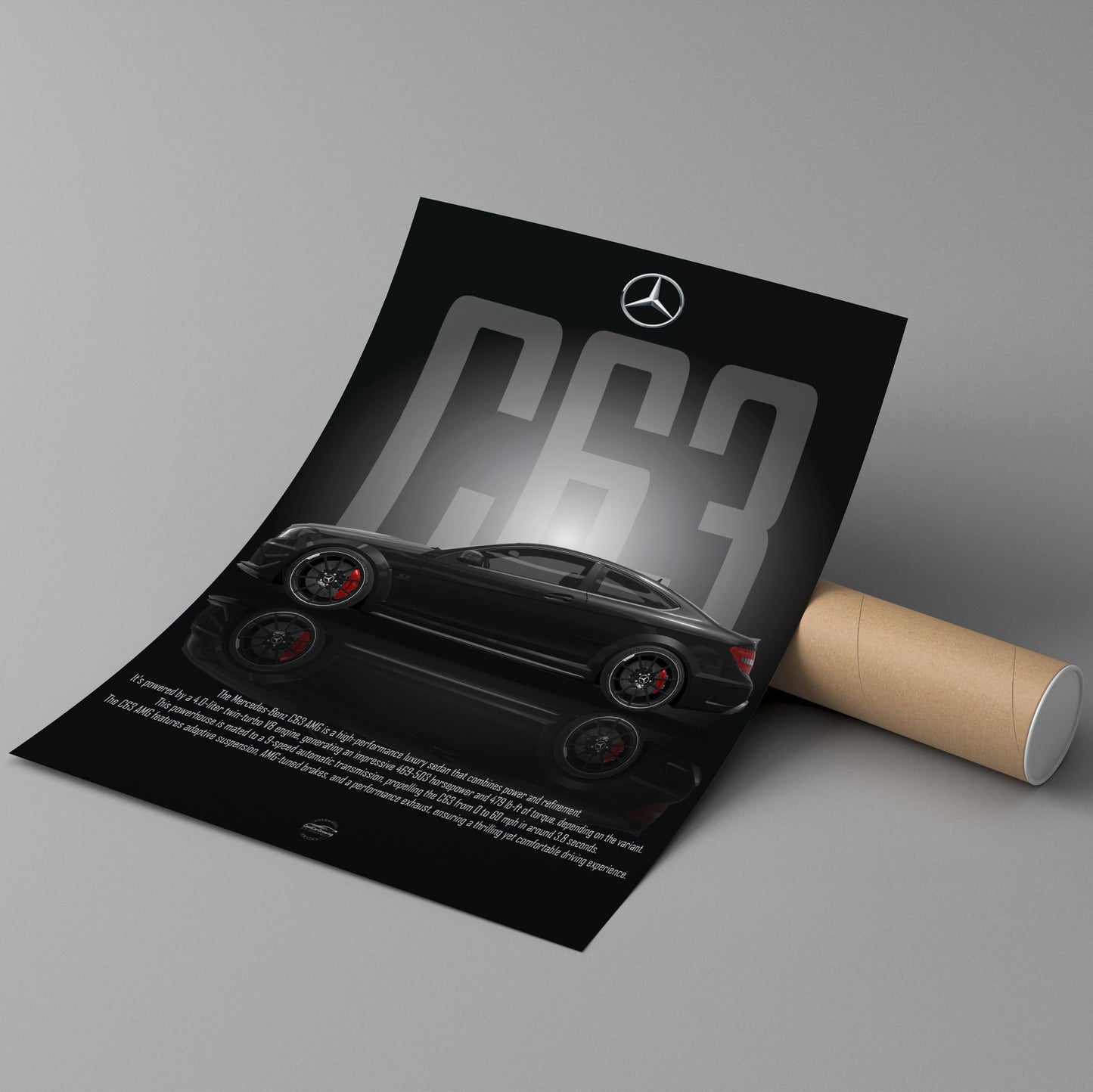 Mercedes-Benz C63 car poster on a gray background