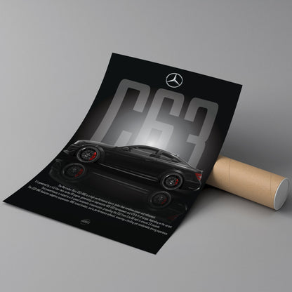 Mercedes-Benz C63 car poster on a gray background
