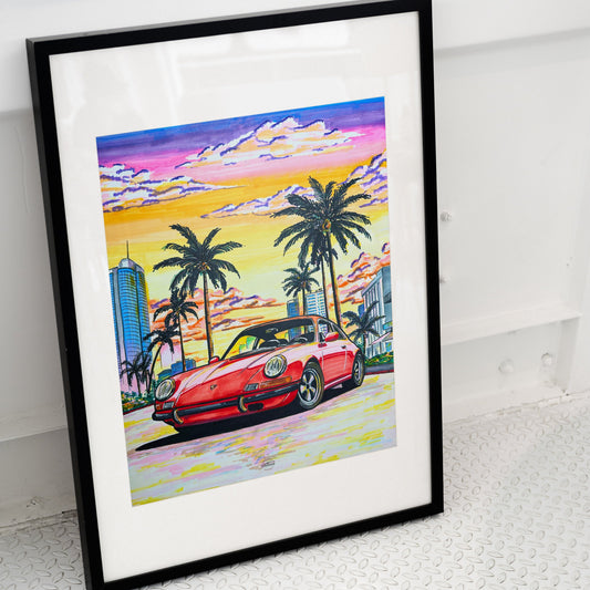 Porsche Carrra poster in black frame
