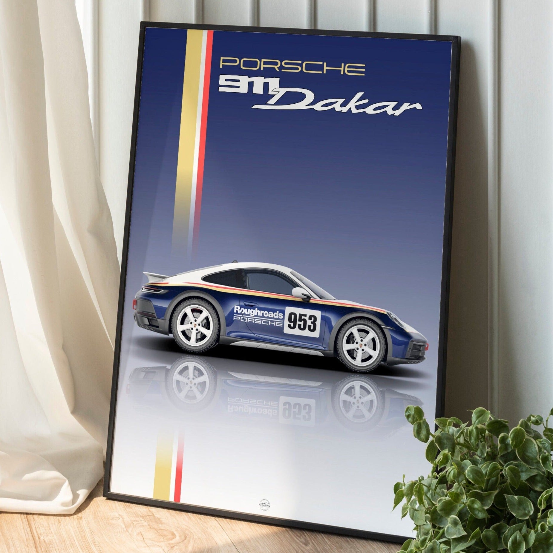 porsche 911 dakar poster in black frame
