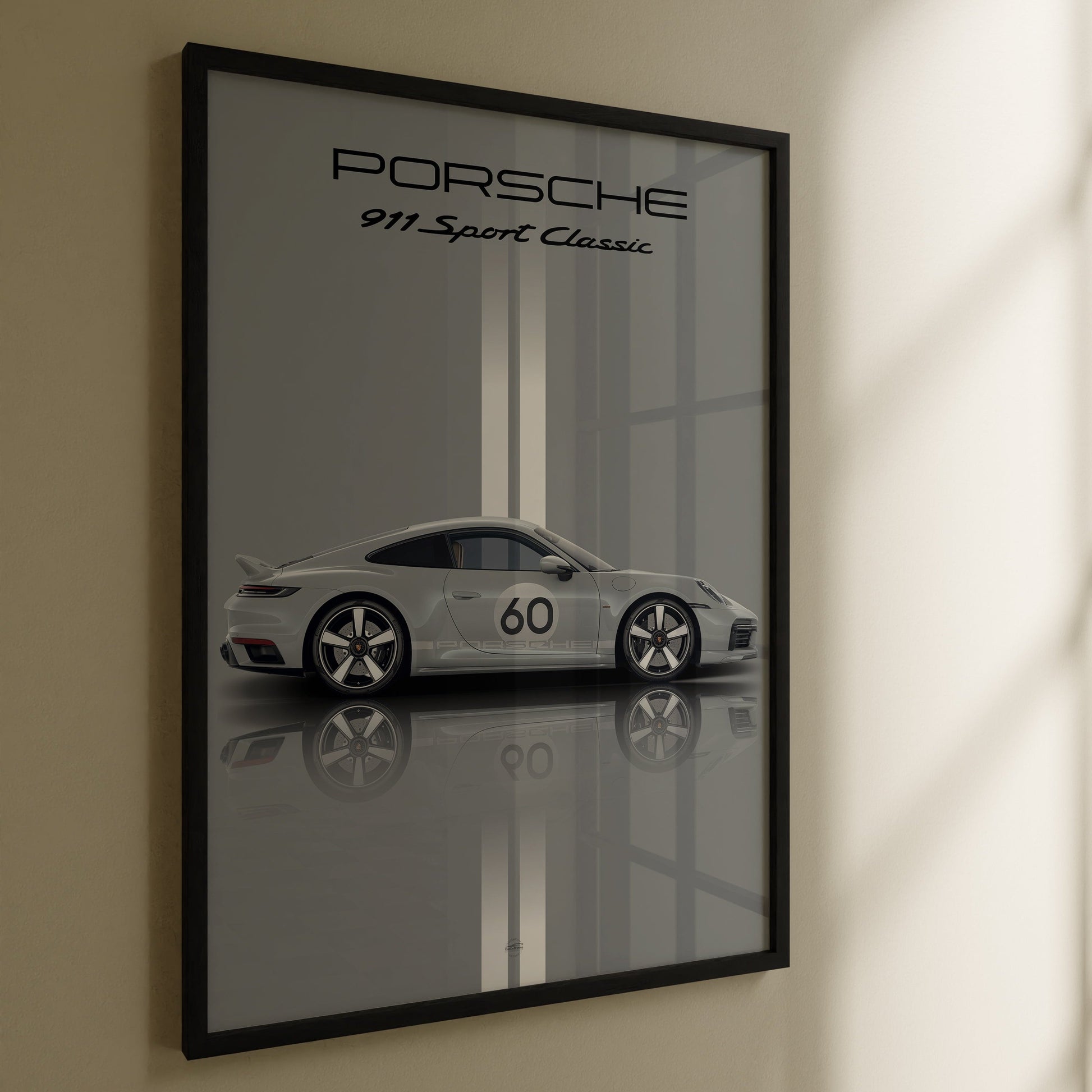 porsche 911 sport poster in black rame on wall