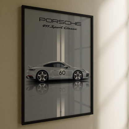 porsche 911 sport poster in black rame on wall