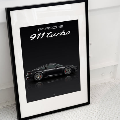 porsche turbo poster in frame on ground