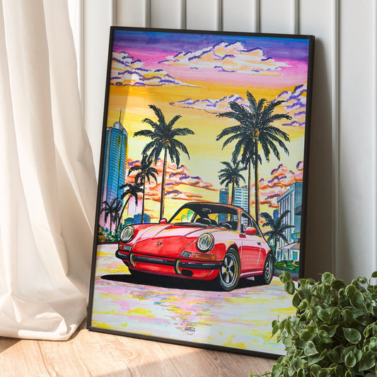 porsche miami poster in black frame