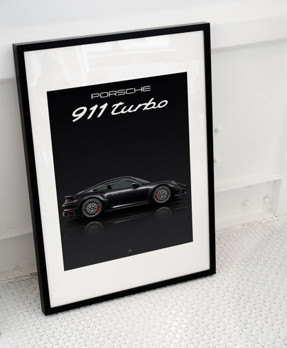 Porsche 911 Turbo Black Digital Poster