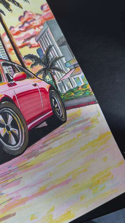 Porsche Carrera in Miami Drawing