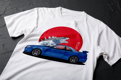 Nissan Skyline GT-R R34 Godzilla T-shirt by CoolCarDrawing