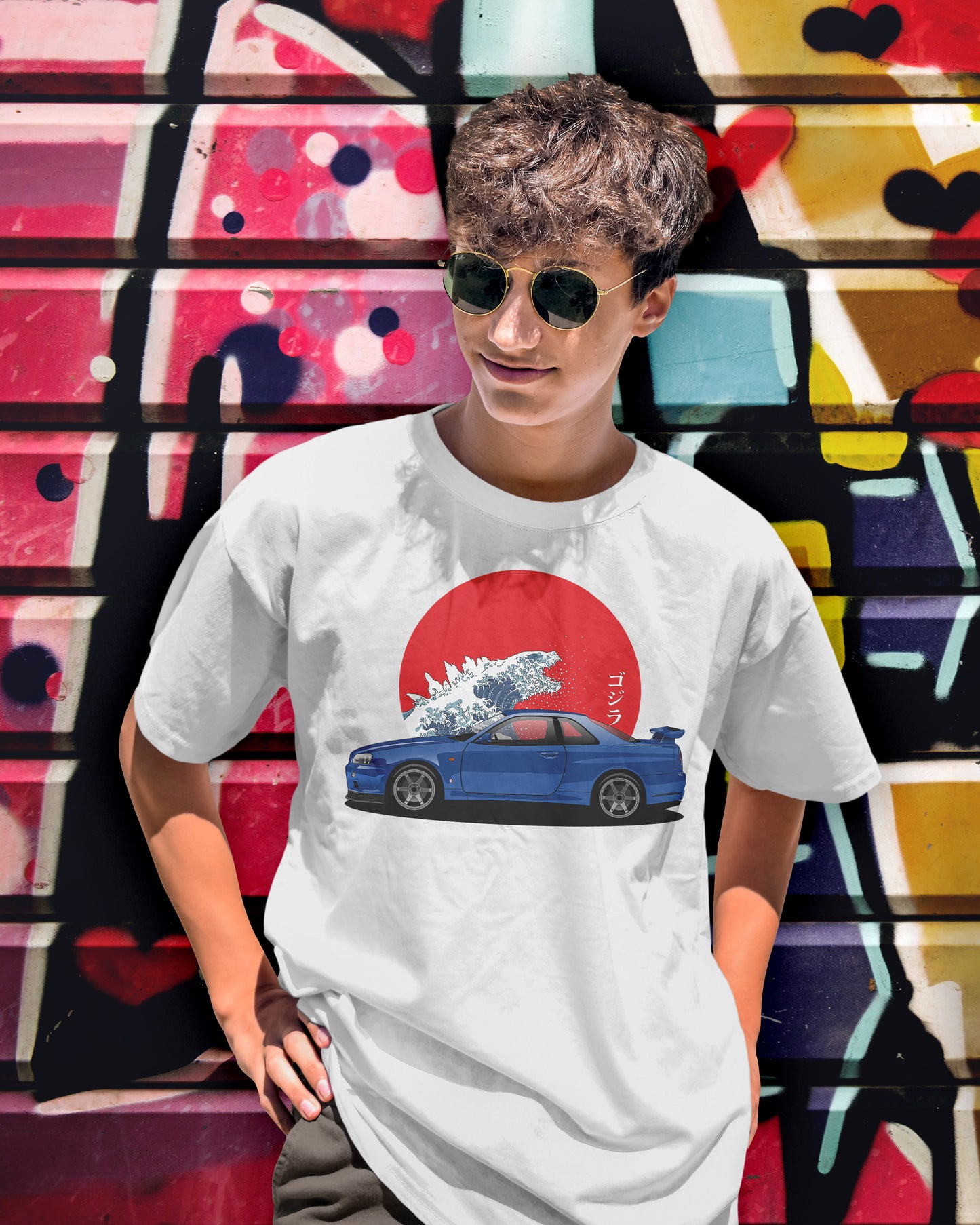 Nissan Skyline GT-R R34 Godzilla T-shirt by CoolCarDrawing