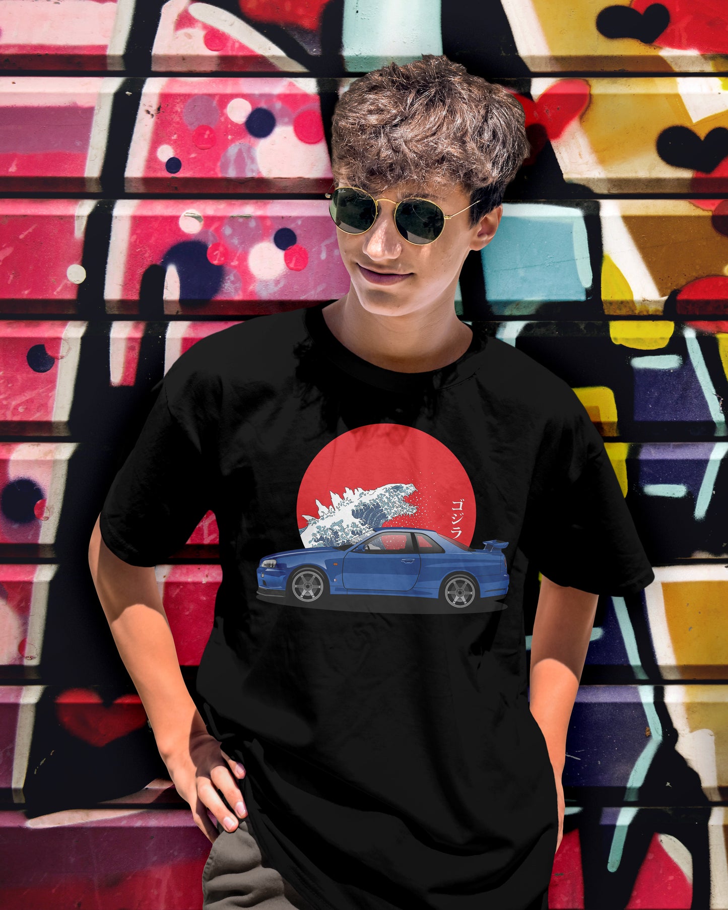 Nissan Skyline GT-R R34 Godzilla T-shirt by CoolCarDrawing