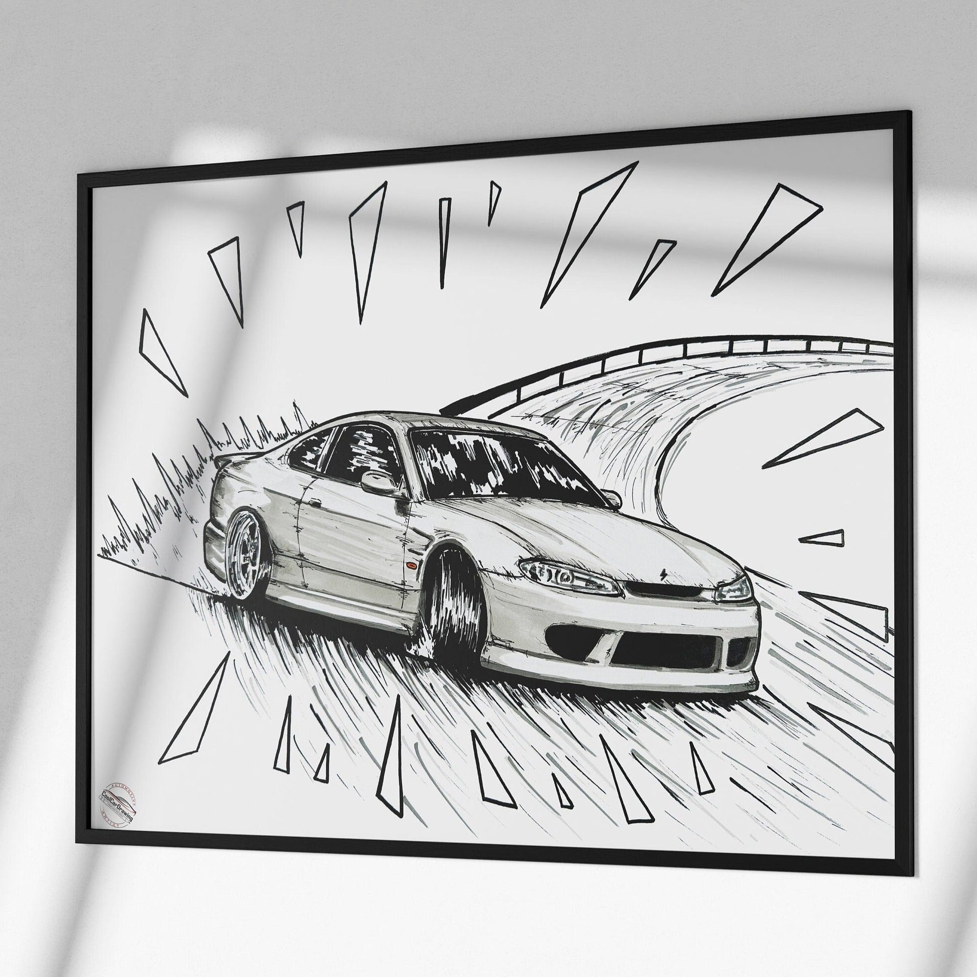 nissan silvia s15 drawing jdm poster in black frame
