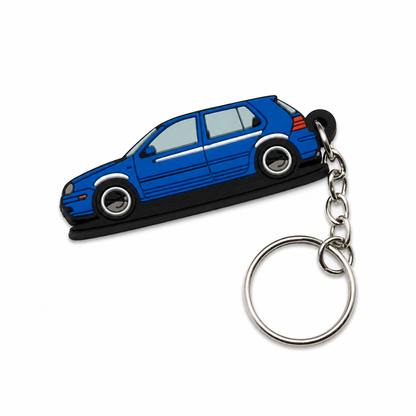 Blue VW Golf MK4 keychain with metal ring