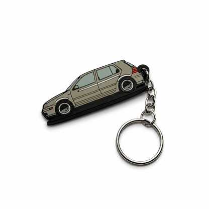 Grey VW MK4 Golf keychain with metal ring